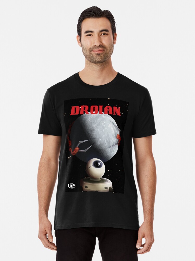 Thumbnail 1 of 6, Premium T-Shirt, Droian The Indie Game - Retro Sci-fi Horror Metroidvania Poster designed and sold by UGSstudios.