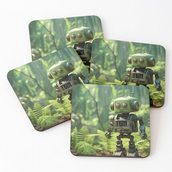Item preview, Abandoned old green robot far away the olive wall in the tropical forest, cinematic designed and sold by Gabi.Media.