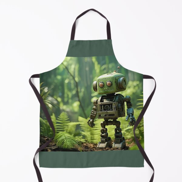 Item preview, Abandoned old green robot far away the olive wall in the tropical forest, cinematic designed and sold by Gabi.Media.