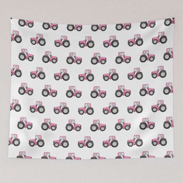 Item preview, Rows of Pink Tractors farm pattern on a white background designed and sold by HazelFisher.
