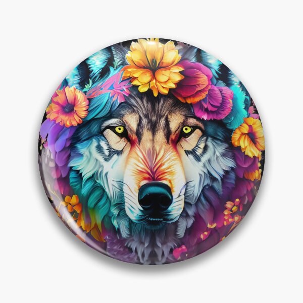Artikelvorschau, bunter Wolf mit Blumen entworfen und verkauft von czarnyfeniks.