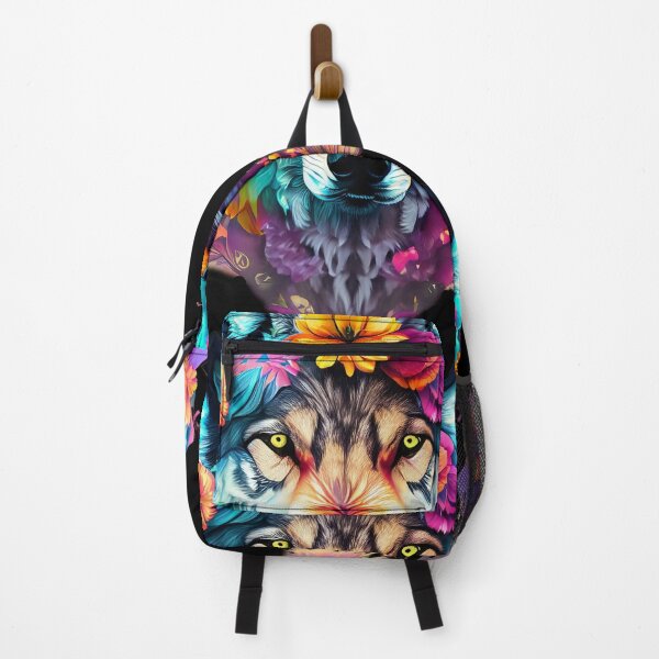 Item preview, colorful wolf with flowers designed and sold by czarnyfeniks.
