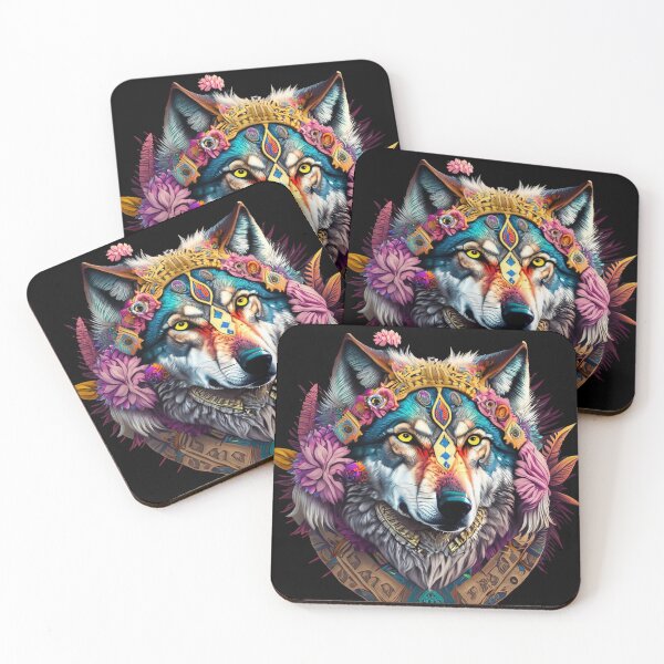 Item preview, colorful wolf with flowers designed and sold by czarnyfeniks.