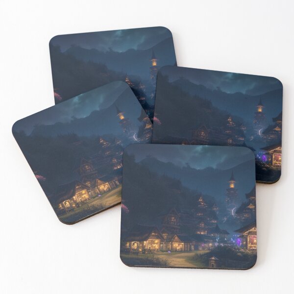 Item preview, Moonlit Whimsy: Illuminated Village Under Lunar Gaze designed and sold by GoodWitch24.