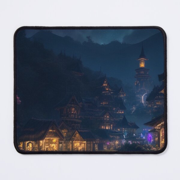Item preview, Moonlit Whimsy: Illuminated Village Under Lunar Gaze designed and sold by GoodWitch24.