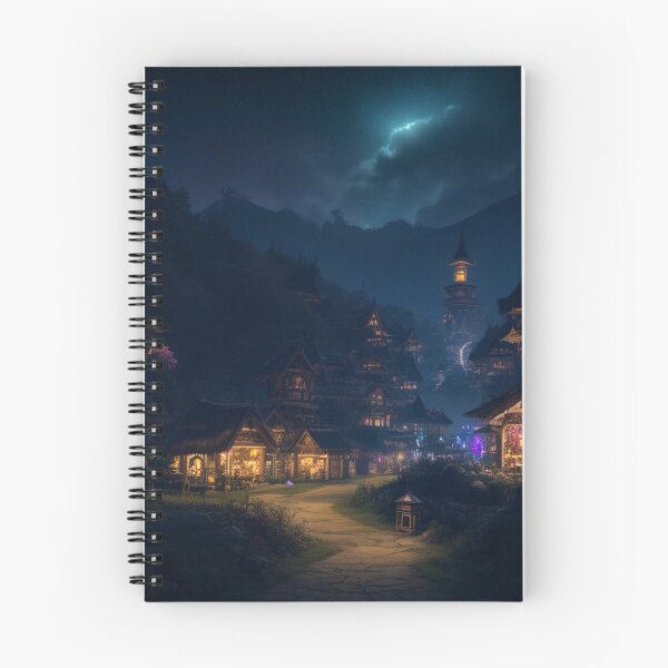 Item preview, Moonlit Whimsy: Illuminated Village Under Lunar Gaze designed and sold by GoodWitch24.