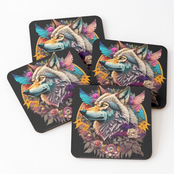 Item preview, colorful wolf with flowers designed and sold by czarnyfeniks.