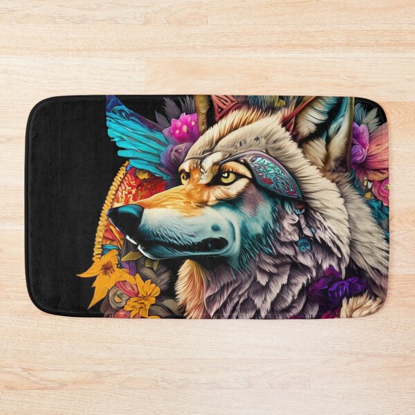 Item preview, colorful wolf with flowers designed and sold by czarnyfeniks.