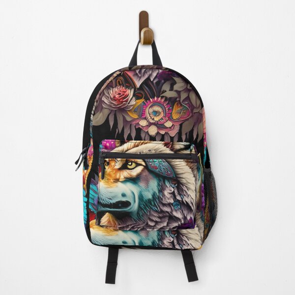 Item preview, colorful wolf with flowers designed and sold by czarnyfeniks.