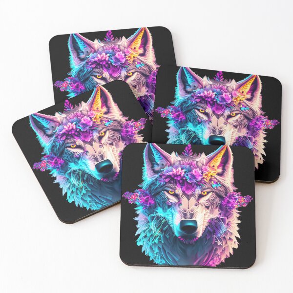 Item preview, colorful wolf with flowers designed and sold by czarnyfeniks.