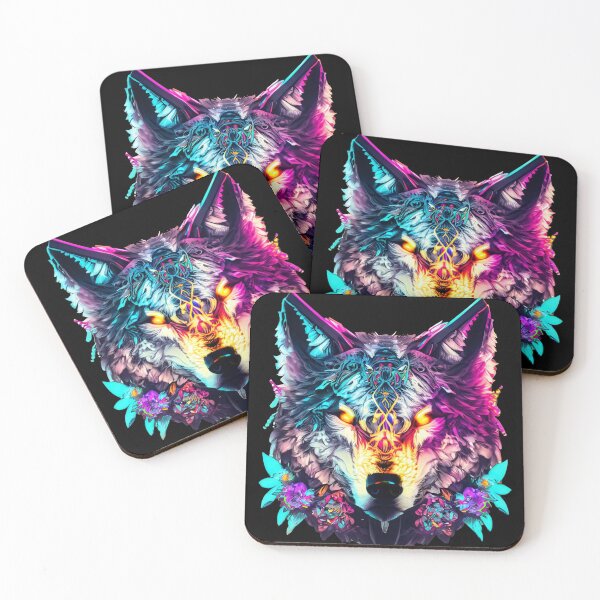 Item preview, colorful wolf with flowers designed and sold by czarnyfeniks.