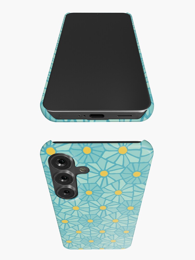 Thumbnail 3 of 4, Samsung Galaxy Phone Case, Tessellated Flowers Pattern - Teal Tiles (micro) designed and sold by anisgott.