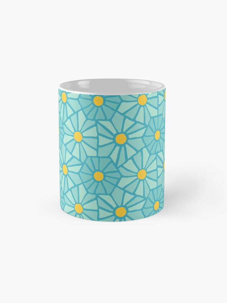 Thumbnail 4 of 6, Coffee Mug, Tessellated Flowers Pattern - Teal Tiles (micro) designed and sold by anisgott.