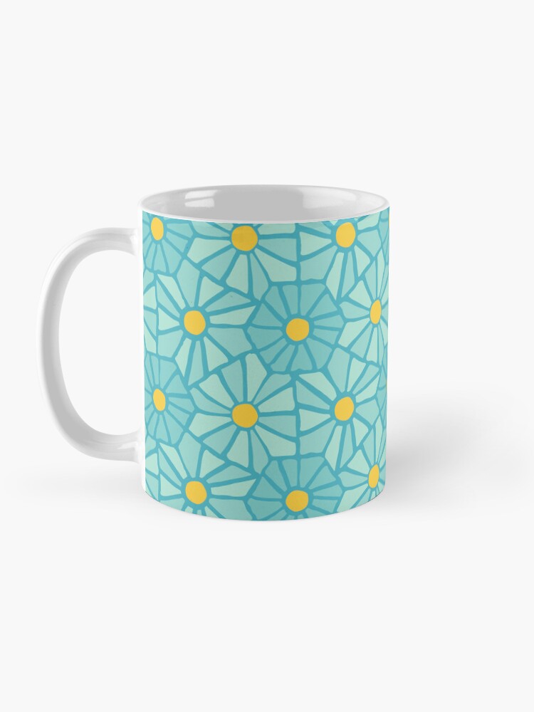 Thumbnail 3 of 6, Coffee Mug, Tessellated Flowers Pattern - Teal Tiles (micro) designed and sold by anisgott.