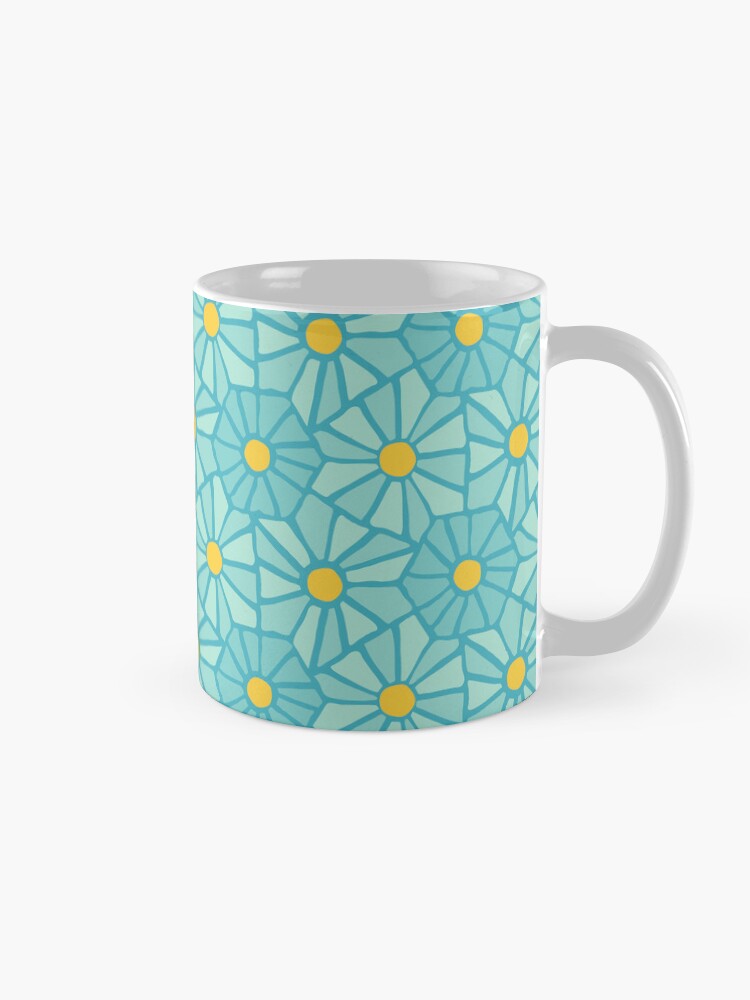 Thumbnail 5 of 6, Coffee Mug, Tessellated Flowers Pattern - Teal Tiles (micro) designed and sold by anisgott.
