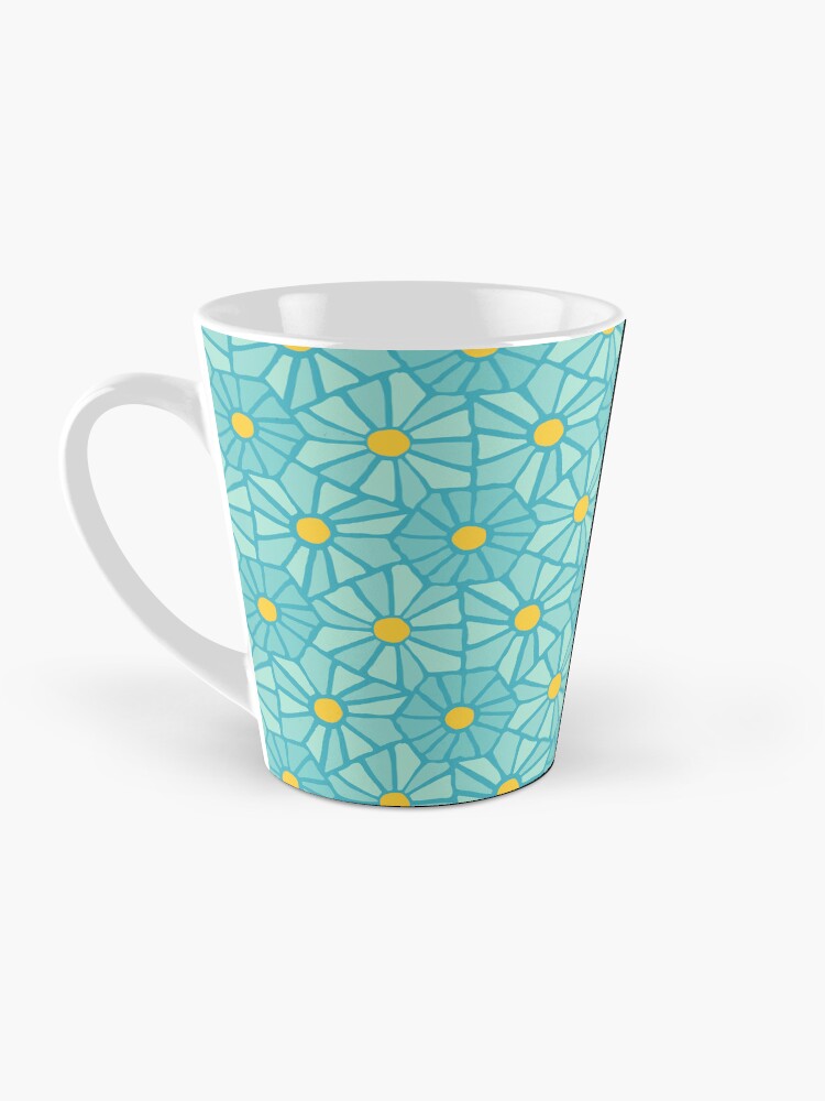 Thumbnail 3 of 4, Coffee Mug, Tessellated Flowers Pattern - Teal Tiles (micro) designed and sold by anisgott.