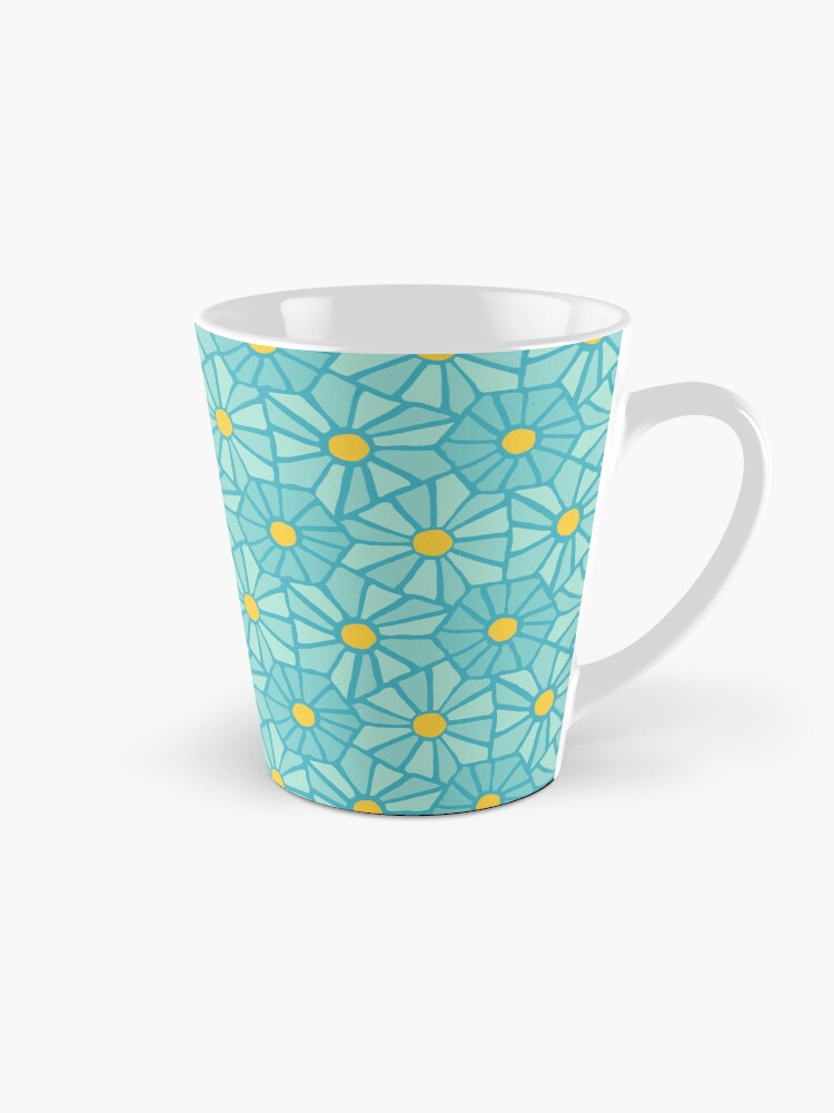 Thumbnail 1 of 4, Coffee Mug, Tessellated Flowers Pattern - Teal Tiles (micro) designed and sold by anisgott.