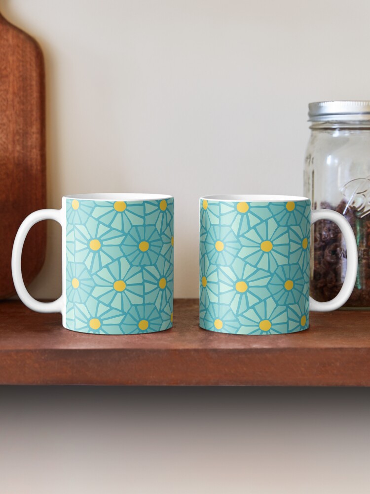 Thumbnail 2 of 6, Coffee Mug, Tessellated Flowers Pattern - Teal Tiles (micro) designed and sold by anisgott.