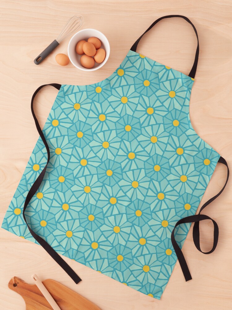 Thumbnail 1 of 6, Apron, Tessellated Flowers Pattern - Teal Tiles (micro) designed and sold by anisgott.
