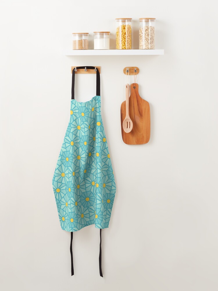 Thumbnail 4 of 6, Apron, Tessellated Flowers Pattern - Teal Tiles (micro) designed and sold by anisgott.