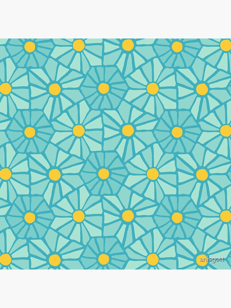 Thumbnail 4 of 4, Clock, Tessellated Flowers Pattern - Teal Tiles (micro) designed and sold by anisgott.