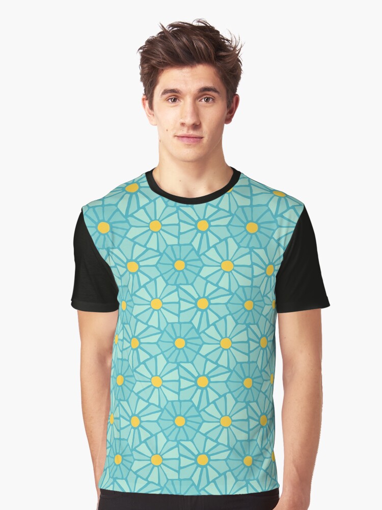 Thumbnail 1 of 5, Graphic T-Shirt, Tessellated Flowers Pattern - Teal Tiles (micro) designed and sold by anisgott.