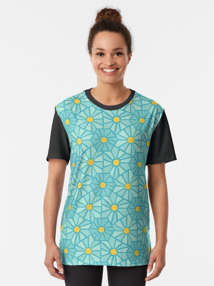 Thumbnail 2 of 5, Graphic T-Shirt, Tessellated Flowers Pattern - Teal Tiles (micro) designed and sold by anisgott.