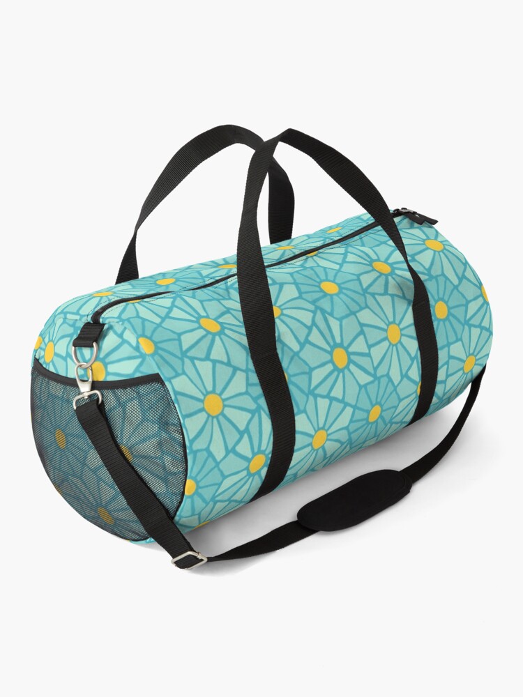 Thumbnail 2 of 3, Duffle Bag, Tessellated Flowers Pattern - Teal Tiles (micro) designed and sold by anisgott.