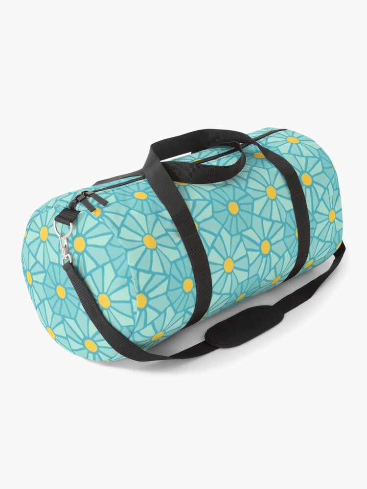 Thumbnail 1 of 3, Duffle Bag, Tessellated Flowers Pattern - Teal Tiles (micro) designed and sold by anisgott.