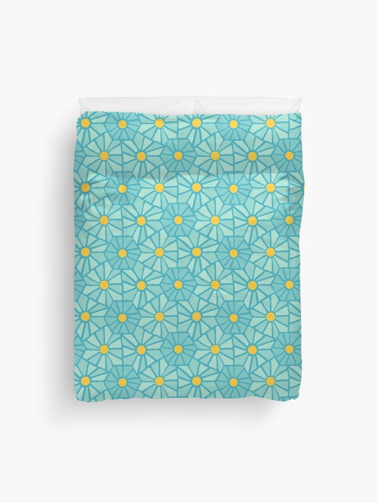 Thumbnail 1 of 2, Duvet Cover, Tessellated Flowers Pattern - Teal Tiles (micro) designed and sold by anisgott.