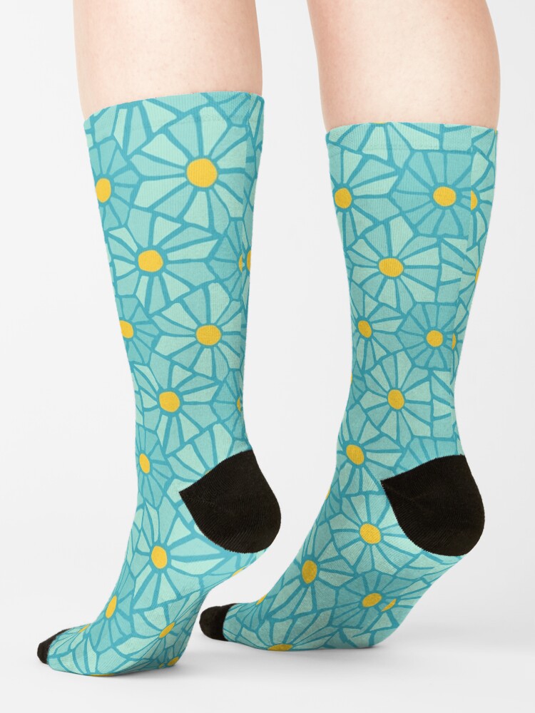 Thumbnail 4 of 5, Socks, Tessellated Flowers Pattern - Teal Tiles (micro) designed and sold by anisgott.