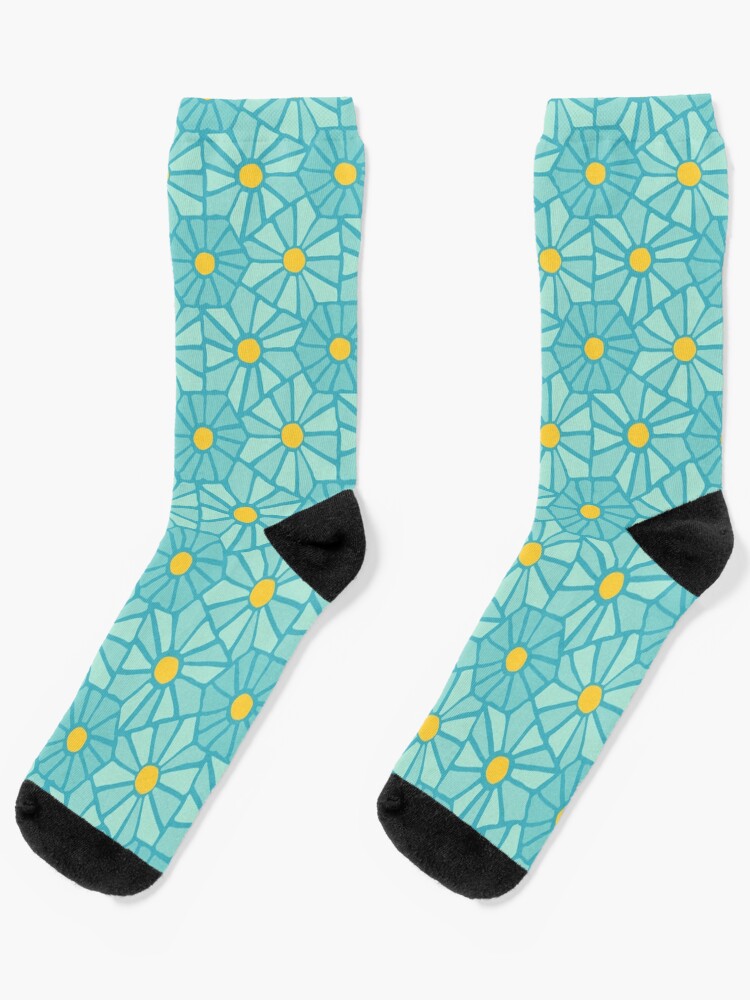 Thumbnail 1 of 5, Socks, Tessellated Flowers Pattern - Teal Tiles (micro) designed and sold by anisgott.