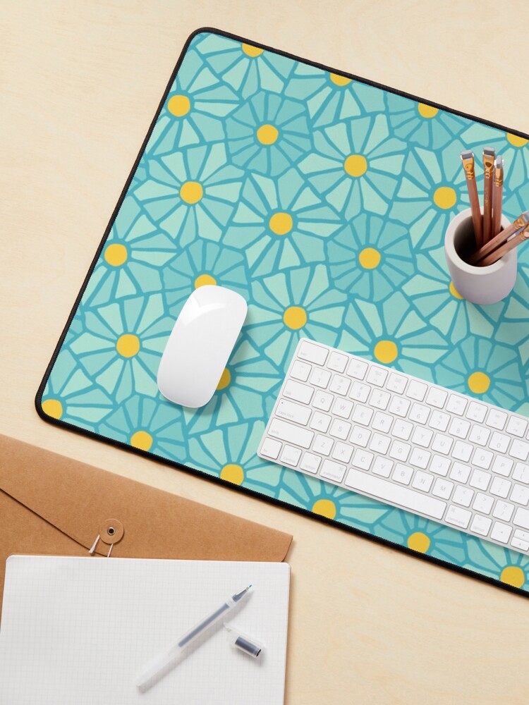 Thumbnail 3 of 5, Mouse Pad, Tessellated Flowers Pattern - Teal Tiles (micro) designed and sold by anisgott.