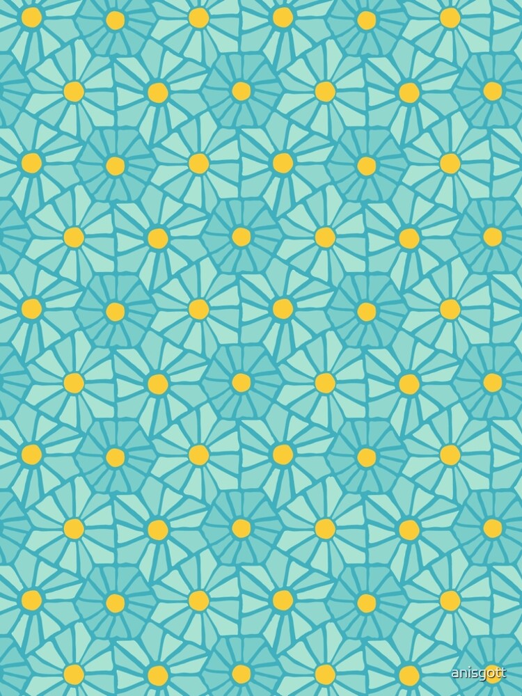 Thumbnail 4 of 4, A-Line Dress, Tessellated Flowers Pattern - Teal Tiles (micro) designed and sold by anisgott.