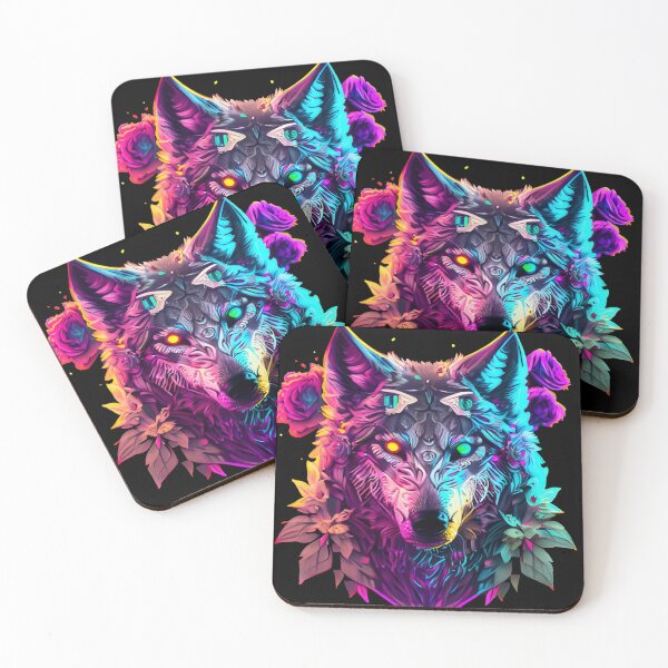 Item preview, colorful wolf with flowers designed and sold by czarnyfeniks.