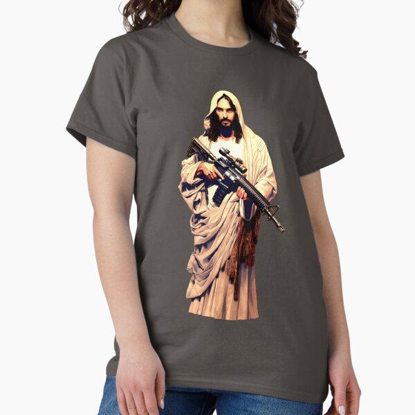 Vista previa del artículo con la obra «AR15 Jesús», diseñado y vendido por Rainy-MTN.