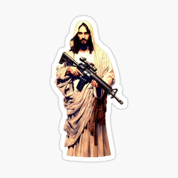 Vista previa del artículo con la obra «AR15 Jesús», diseñado y vendido por Rainy-MTN.