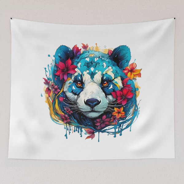 Item preview, Panda Bear Art - Blue Panda With Flowers For Panda Lovers designed and sold by AlanPhotoArt.