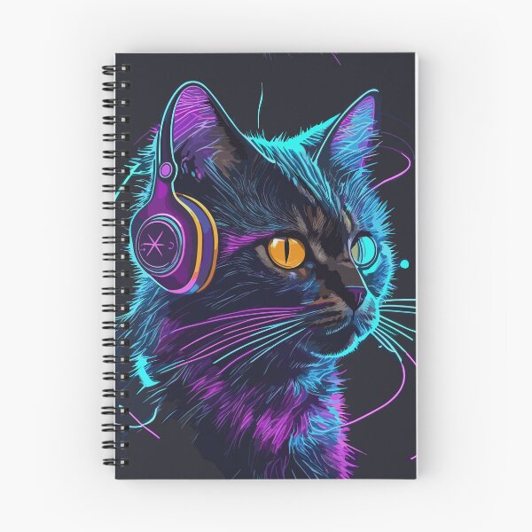 Artikelvorschau, Katze mit Kopfhörern im Neon-Stil entworfen und verkauft von elearah1.