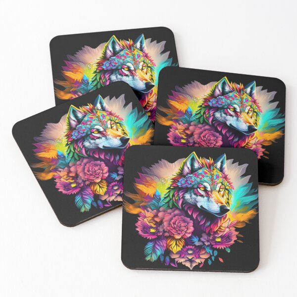 Item preview, colorful wolf with flowers designed and sold by czarnyfeniks.