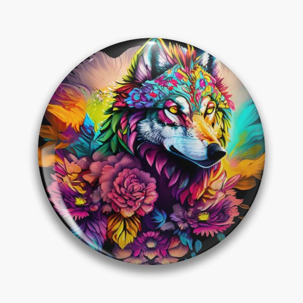 Artikelvorschau, bunter Wolf mit Blumen entworfen und verkauft von czarnyfeniks.