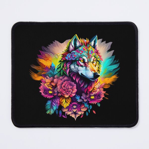 Item preview, colorful wolf with flowers designed and sold by czarnyfeniks.