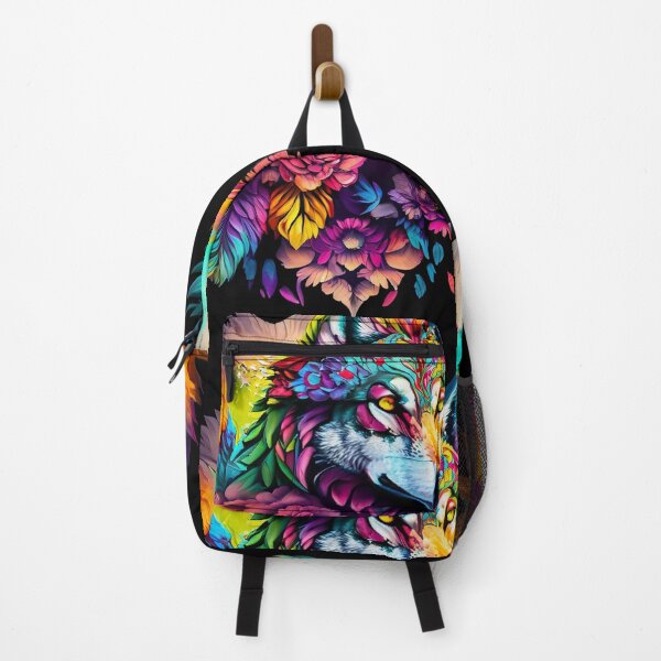 Item preview, colorful wolf with flowers designed and sold by czarnyfeniks.