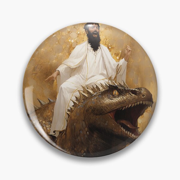 Item preview, Jesus on a dinosaur, in Gustav Klimt style designed and sold by EmeraldeaArt.