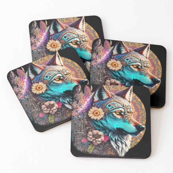 Item preview, colorful wolf with flowers designed and sold by czarnyfeniks.
