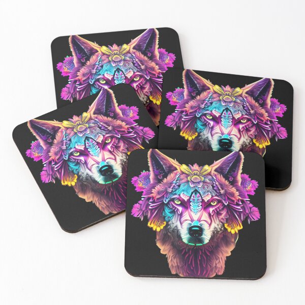 Item preview, colorful wolf with flowers designed and sold by czarnyfeniks.