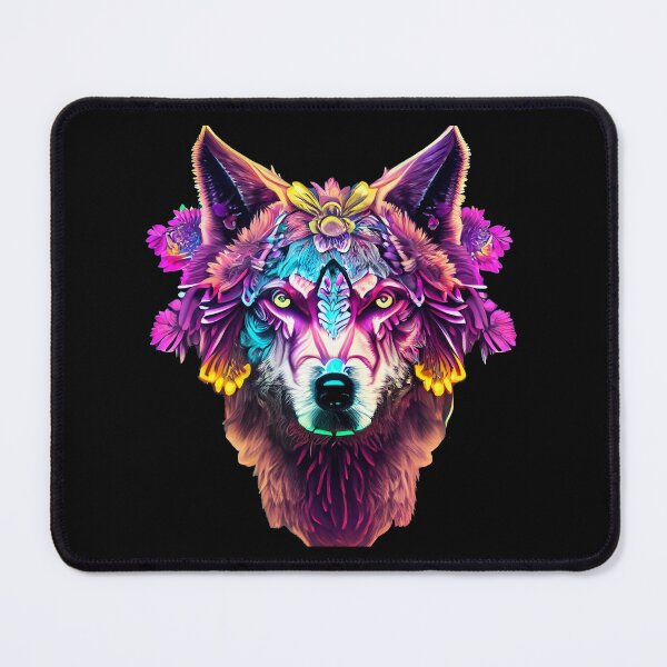 Item preview, colorful wolf with flowers designed and sold by czarnyfeniks.