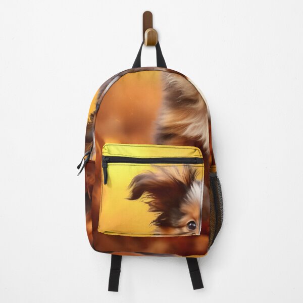 Item preview, Active healthy puppy running with open mouth sticking out tongue in the forest on autumn designed and sold by anytka.