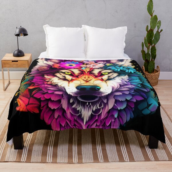 Item preview, colorful wolf with flowers designed and sold by czarnyfeniks.
