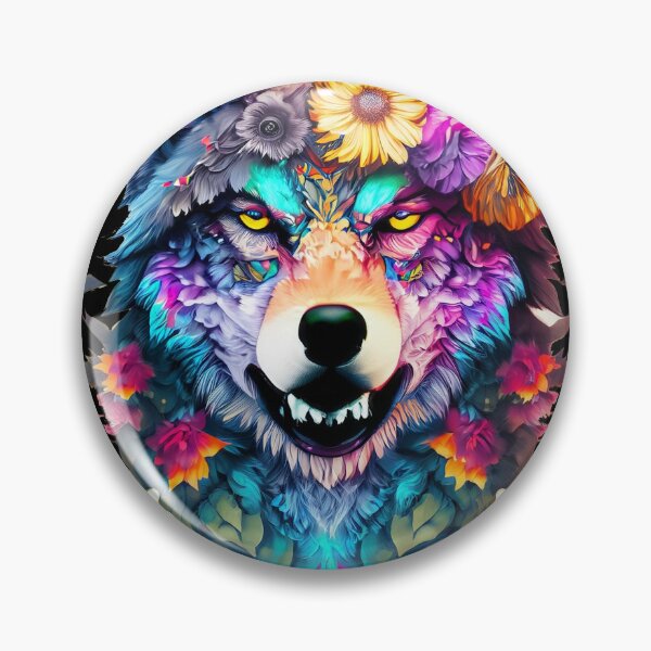 Artikelvorschau, bunter Wolf mit Blumen entworfen und verkauft von czarnyfeniks.